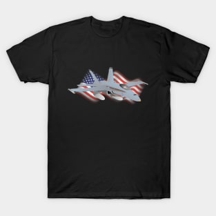 American F-18 Jet Fighter with American Flag T-Shirt